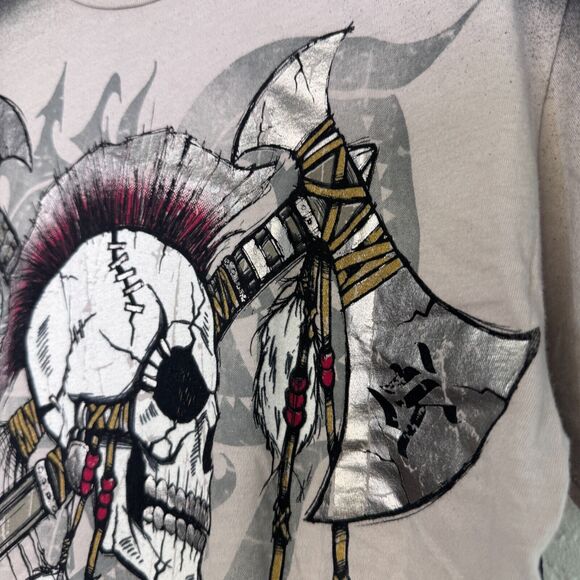 Konquest Shirt Mens Medium Skull Metallic Feather Warrior Tee Tshirt Y2K Grunge - Picture 7 of 11